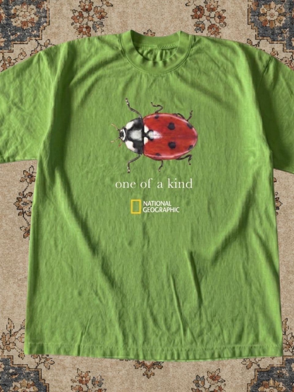 Gildan Lime Green Short Sleeve Tee with Red Ladybug Graphic